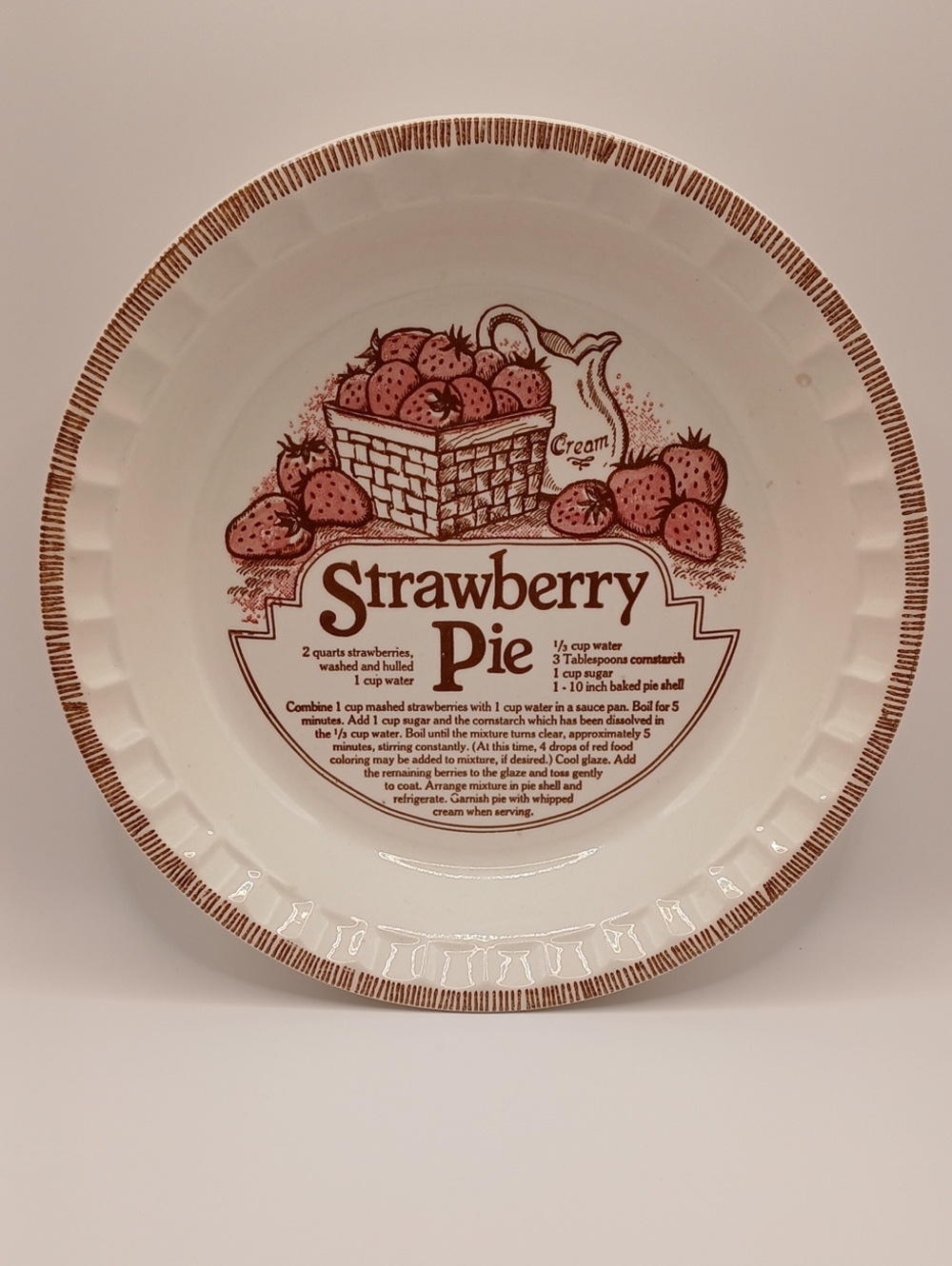 Vintage Strawberry Pie Plate w/Recipe Royal China Jeannette USA